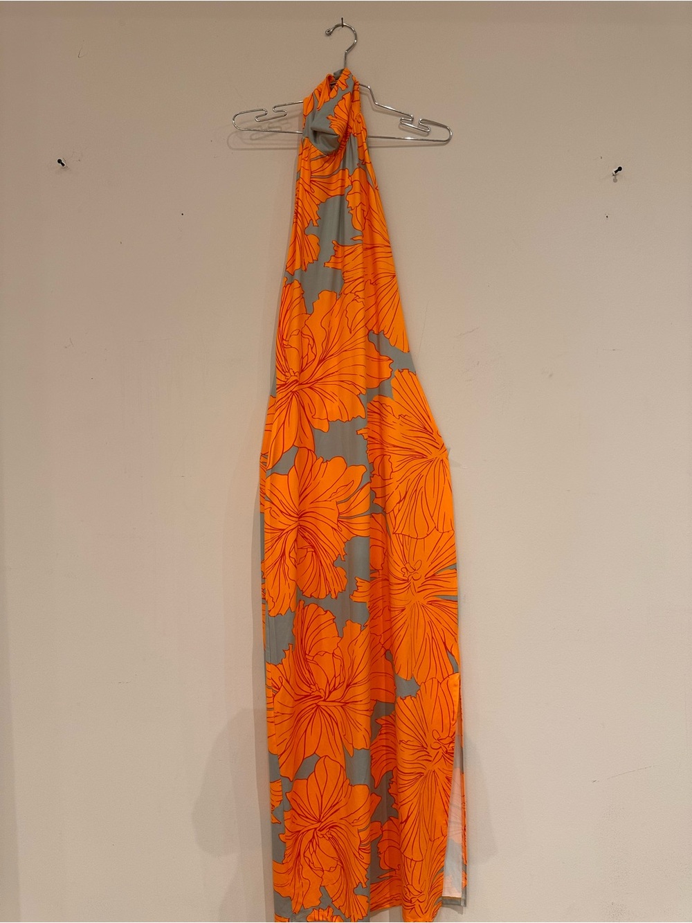 Orange Floral Maxi Dress - Sleeveless Halter Style